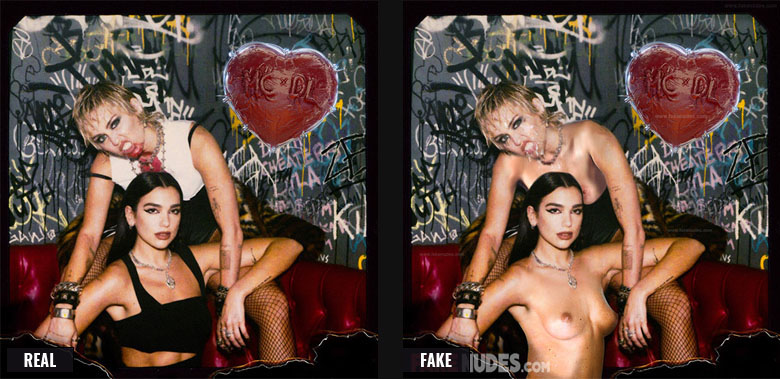 Miley Cyrus Dua Lipa Fake Nude Before After